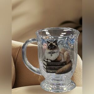 Chic Glass Mug with Cat and Books Design